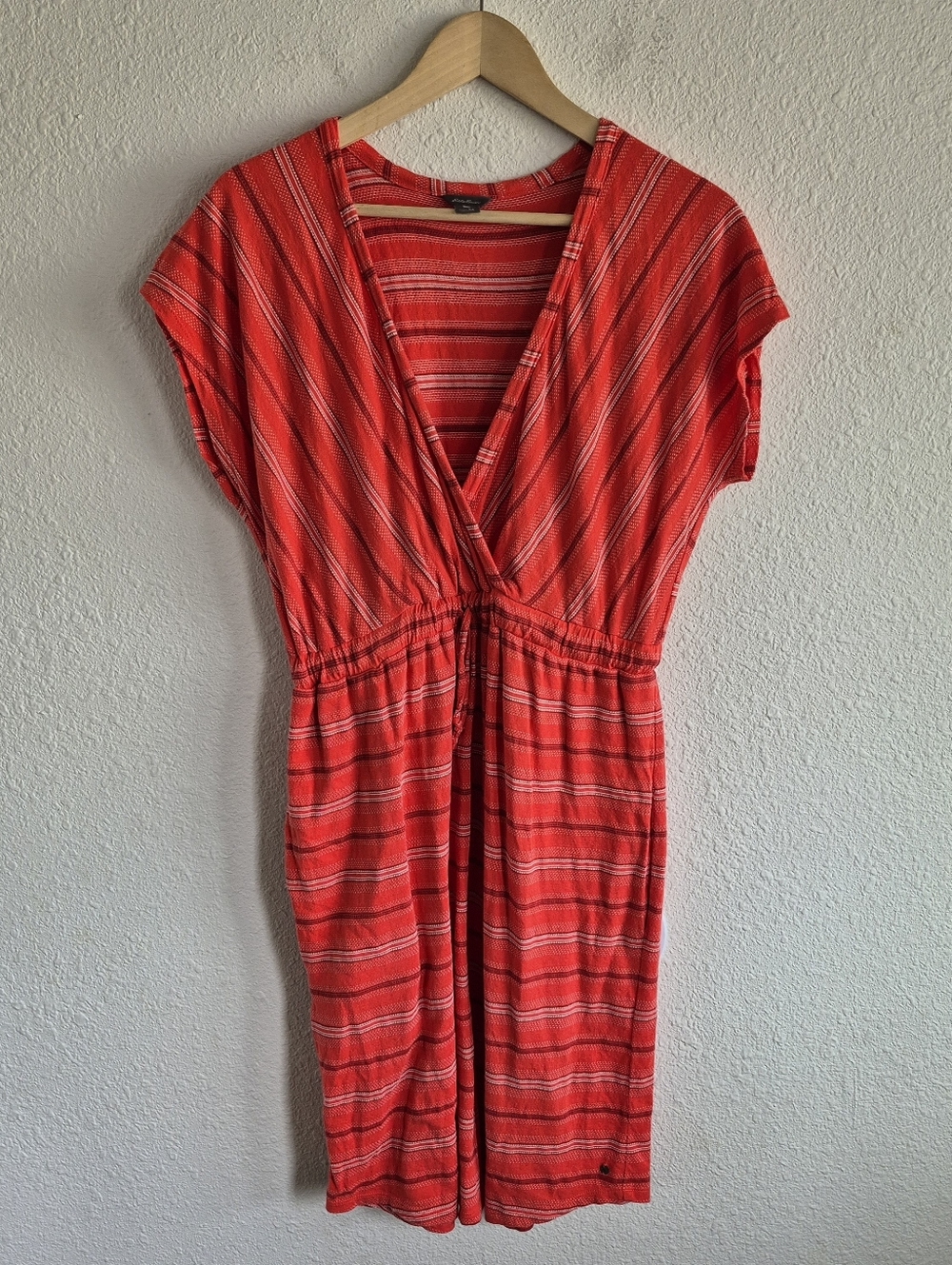 Eddie Bauer Red Striped Short Sleeve Dress Womens Size M